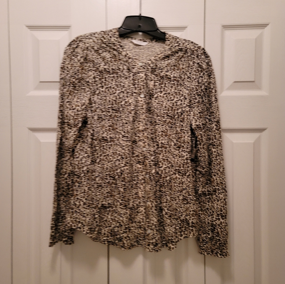Lucky Brand Animal Print Puff Sleeve Pleated Front Button Down